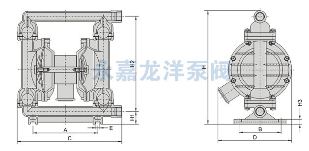 QBK铸铁气动隔膜泵主要外表尺寸图